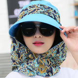 Fashion Women Summer Outdoor Riding Anti-UV Sun Hat Beach Foldable Sunscreen Floral Print Caps Neck Face Wide Brim Hat