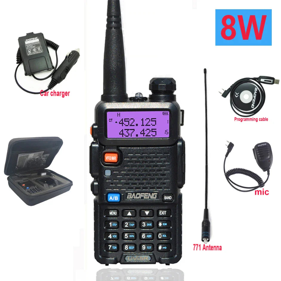 Baofeng UV 5R Walkie Talkie True 8W Portable Ham CB Radio Dual Band VHF UHF FM Transceiver Two Way Hunting Radios UV82 UV9R Plus