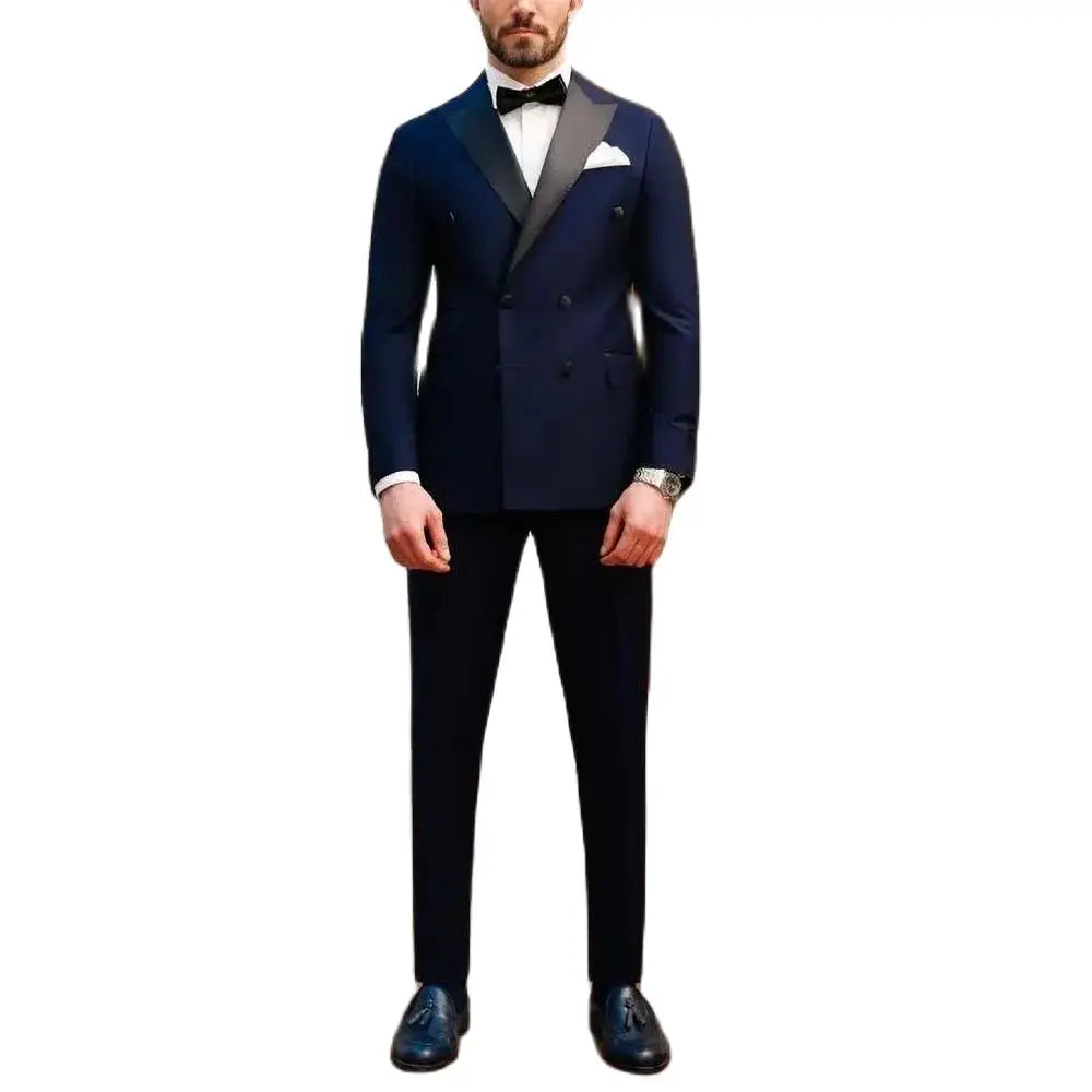 Fashion Peak Lapel Double Breasted Suits for Men Chic Casual Formal Business Wedding Tuxedo 2 Piece Men Suit Slim Blazer Pants