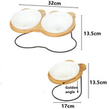 New High-end Pet Bowl Bamboo Shelf Ceramic Feeding and Drinking Bowls for Dogs and Cats Pet Feeder Accessories