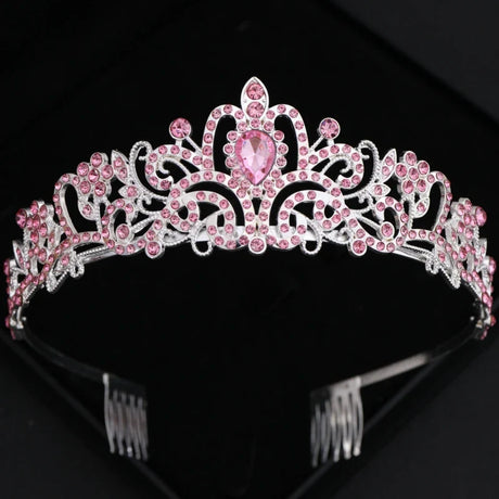 Pink Crystal Tiaras And Crowns Rhinestone Prom Diadem Crown For Women Bridal Wedding Hair Accessories Jewelry Crown Tiara Gift