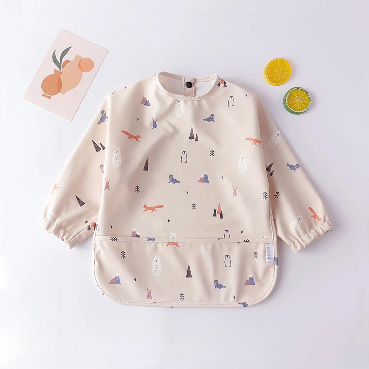 Baby Kids Toddler Long Sleeve Scarf Waterproof Art Smock Feeding Bib Apron Pocket Infant Boys Girls Burp Cloth Bandana Bibs