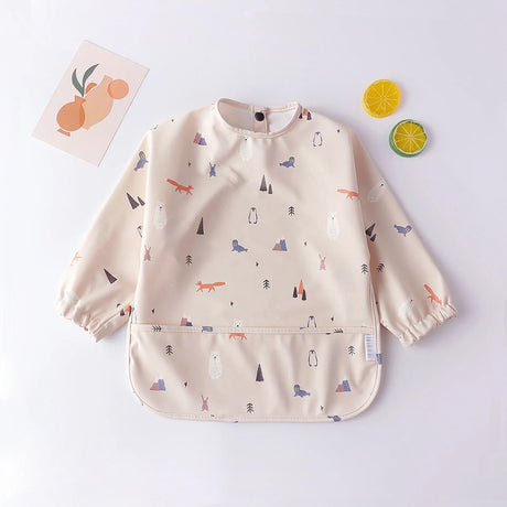 Baby Kids Toddler Long Sleeve Scarf Waterproof Art Smock Feeding Bib Apron Pocket Infant Boys Girls Burp Cloth Bandana Bibs