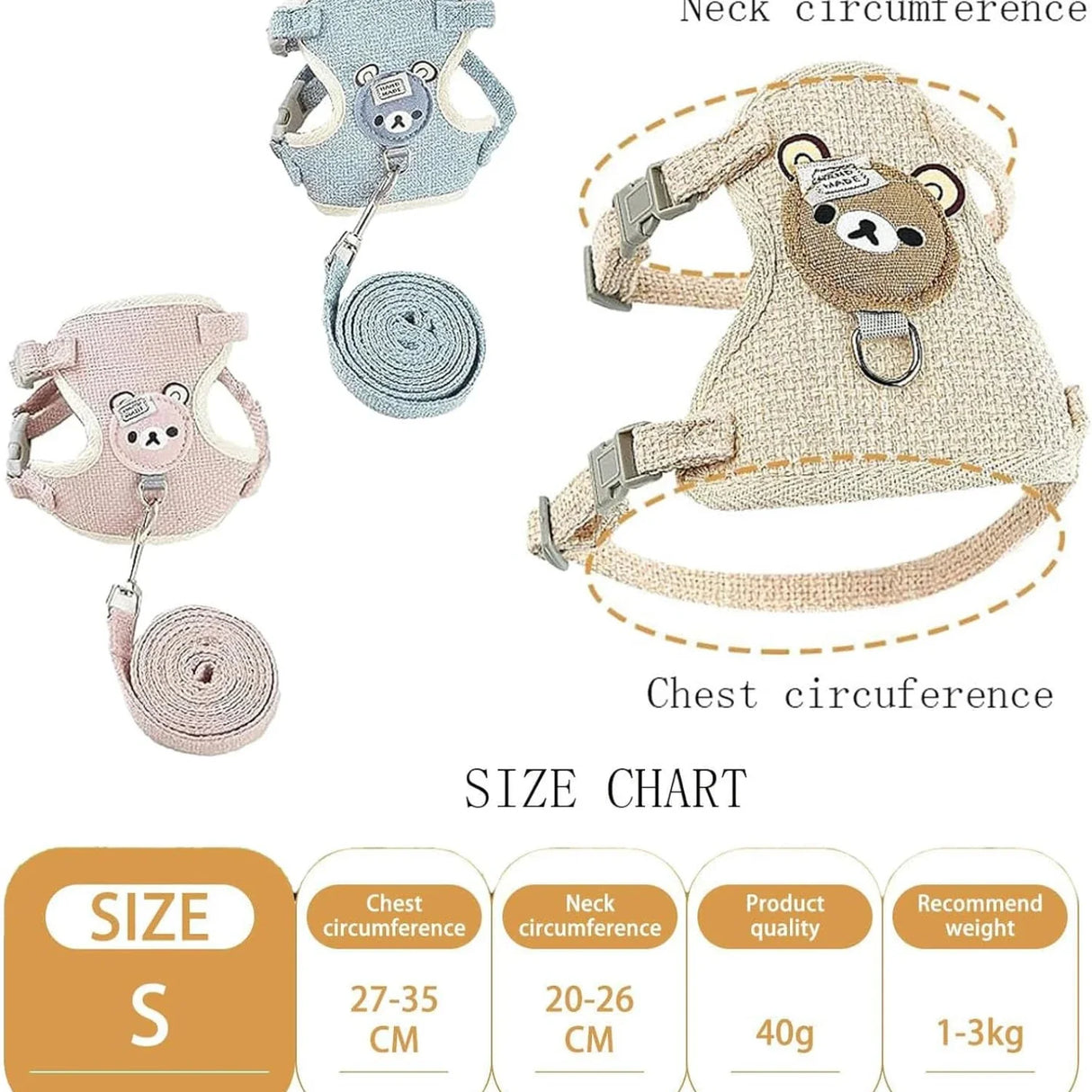 Cute Rabbit Harness Leash Set Bunny Soft Padded Dog Vest Small Puppy Carrier Teddy Bear Cat Collar Little Pet Walking