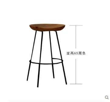 High Wood Stool Modern Minimalist High Chair Solid Wood Home Bar Stool Creative Bar Chair Cashier Counter Iron Art