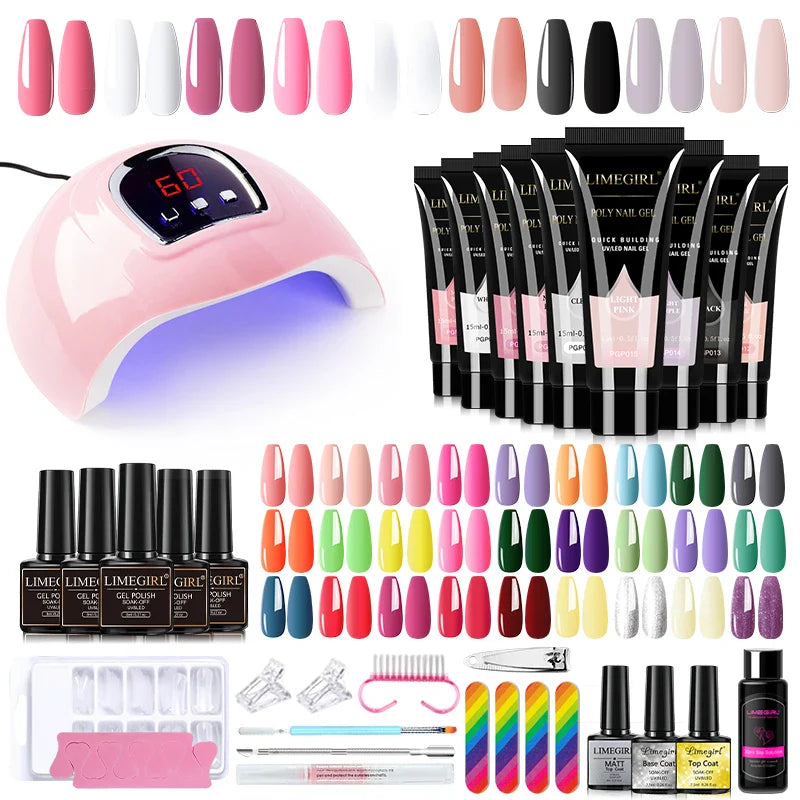 Nail Set for Nail Extensions Quick Building Poly UV Gel Set With 54W UV Lamp Acrylic Extension Gel Nail Polish Kit