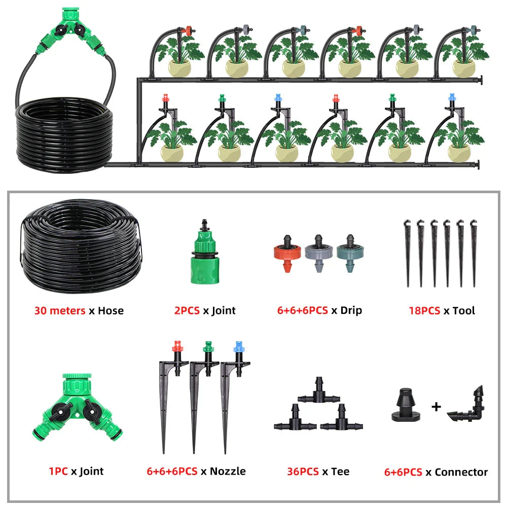 5-50m Garden Watering System 90/180/360 Degree Refraction Nozzle Automatic Irrigation Equipment for Greenhouse Plants Drip