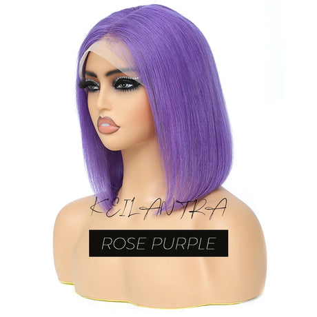 Rose Pink Short Colored Bob Human Hair Wigs Brazilian 13X4 Straight Lace Front Wigs Transparent Lace Pre Plucked Glueless Wig