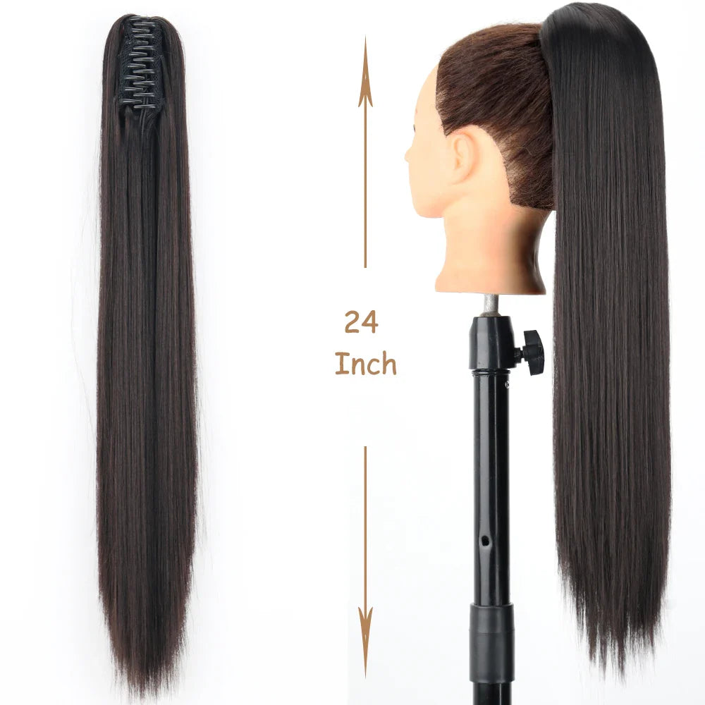 Synthetic Claw Clip On Ponytail Hair Extensions Long Straight 24" Heat Resistant Pony Tail HairPiece BlackBrown Blonde Hairstyle