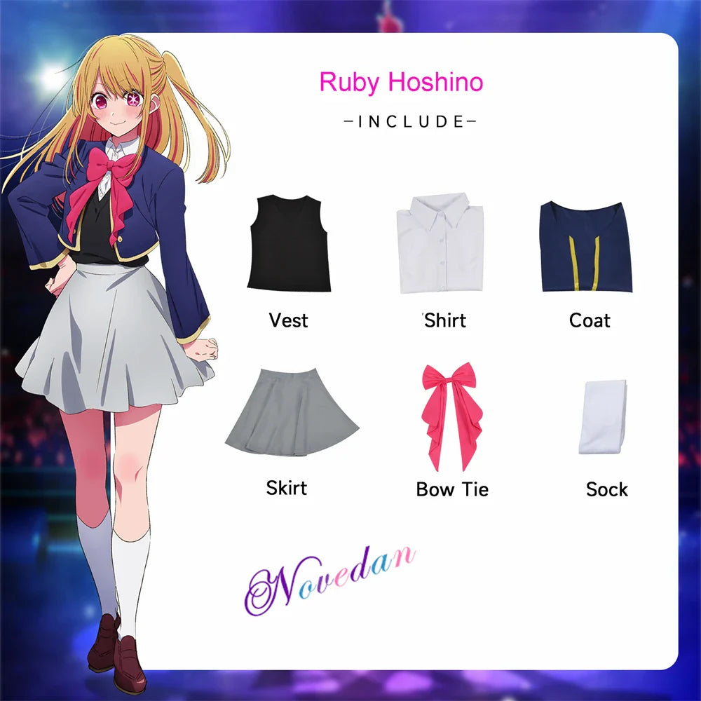 Anime Oshi no Ko Cosplay Ai Hoshino Ruby Akuamarin Arima Kana Cosplay Costume Girls School Uniform Aqua Lolita Dress Suit Wig