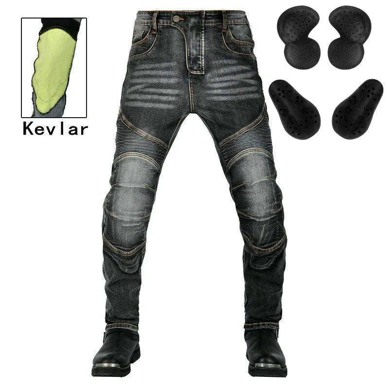 New zipper pants Motorcycle jeans Men's high elastic motorcycle riding rider pants Racing pants with protective gear