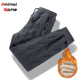 Winter Zip Pockets Thicken Fleece Sweatpants Men Jogger Black  Down Sport Warm Pants Male Water Proof Thermal Trousers