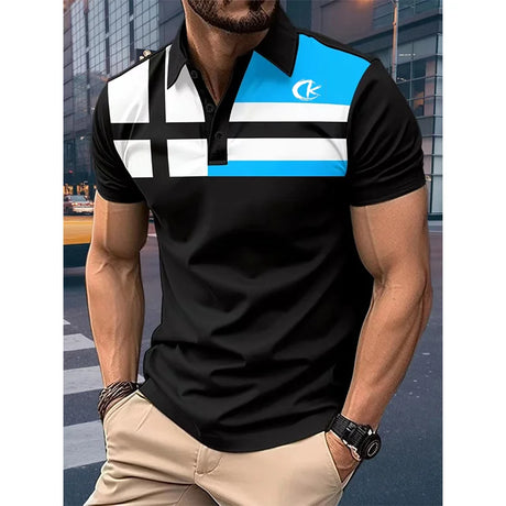 Hot selling summer new plaid polo polo shirt men's short sleeved business casual fashion slim fit polo shirt men's T