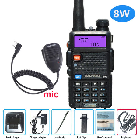 Baofeng UV 5R Walkie Talkie True 8W Portable Ham CB Radio Dual Band VHF UHF FM Transceiver Two Way Hunting Radios UV82 UV9R Plus