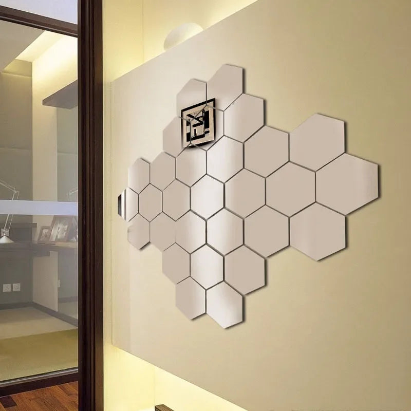 Ornaments 3D Mirror Wall Mirror Stickers Hexagon Art Shape Acrylic Decoration Home Removable Wall Sticker Decal DIY