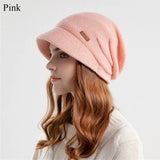 Fleece Lined Knitted Hat Casual Thickened Short Brim Beanies Soft Plush Keep Warm Ear Protection Women Girl