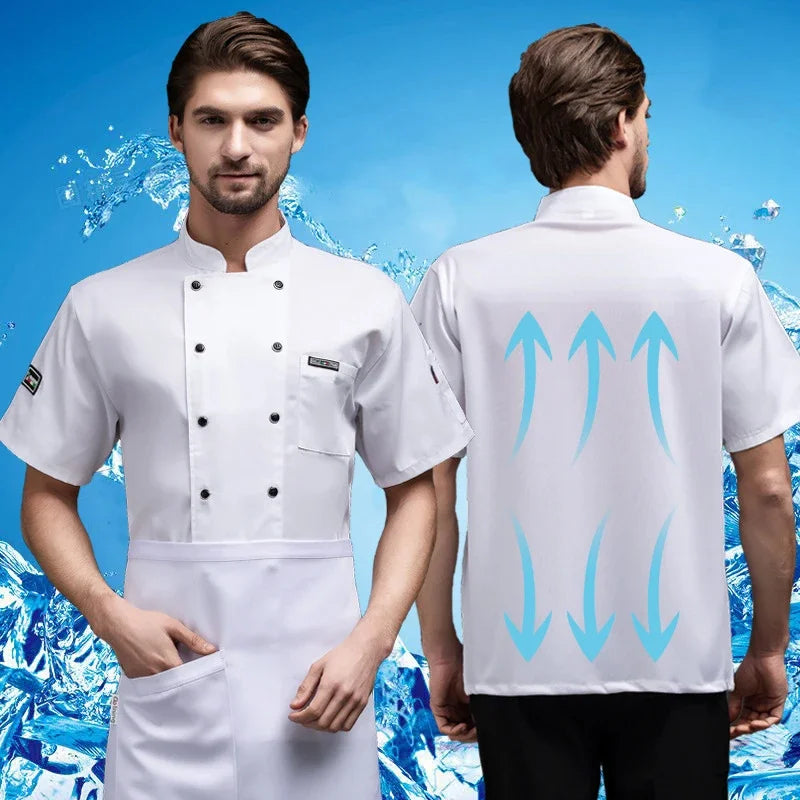 Short-sleeved Chef Work Clothes for Men and Women Hotel Canteen Back Kitchen Breathable Mesh Chef Uniform Long-sleeved