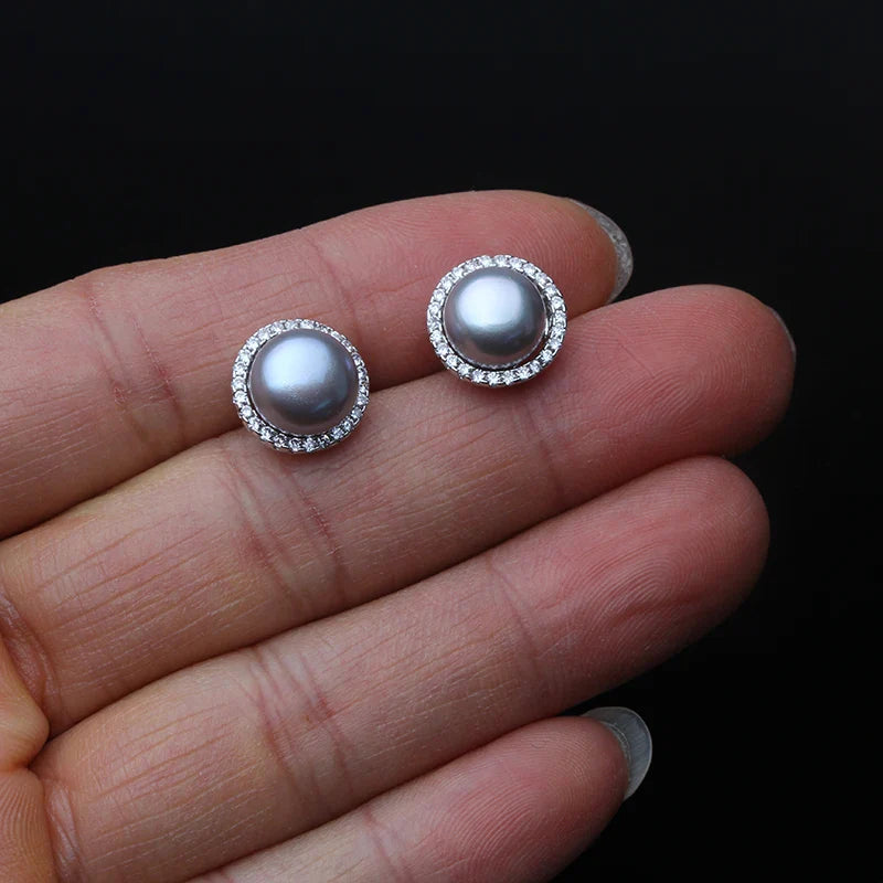 Wedding Natural White Freshwater Pearl Earrings 925 Silver Women,Fashion Cute Bridal Round Earrings Fine Jewelry Party Gift