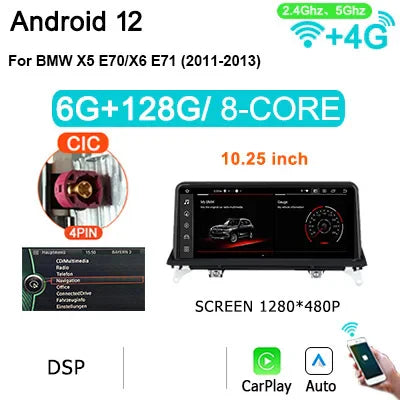 10.25'' Android 12 car Radio autoradio with screen for BMW X5/X6 E70 E71 CCC/CIC Carplay Bluetooth intelligent system Navigation