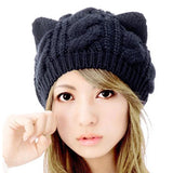 Solid Color Warm Cat Ear Knitted Hats Crochet Lugs Anime Beanies Women's Winter Hat Gilrls Kawaii Bonnet Femme Wool Cap