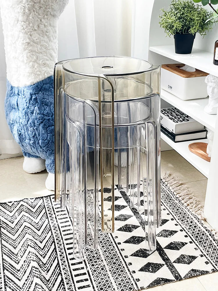 Transparent Plastic Stool Household Thickened Acrylic High Stool Table Stackable Bench Simple Modern Living Room Chair