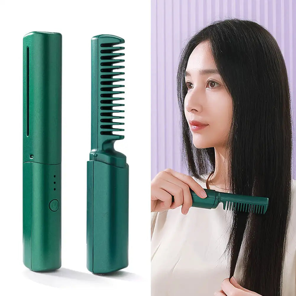 Portable Mini Electric Hair Brush Dual Use Hair Straightener Curler USB Charging Temperature Adjustable Straightener Curler Comb