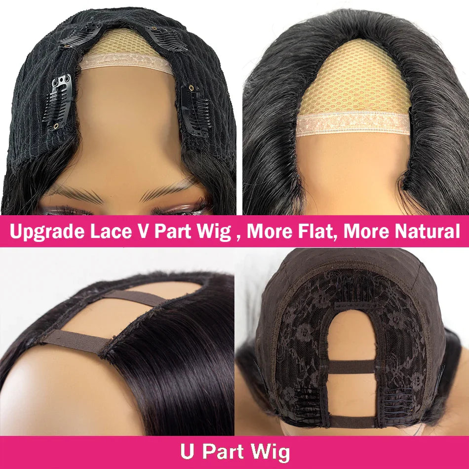 V Part Wig Human Hair No Leave Out Brazilian Deep Wave Human Hair Wigs for Women U Part Deep Curly Wigs Glueless Virgin 250%