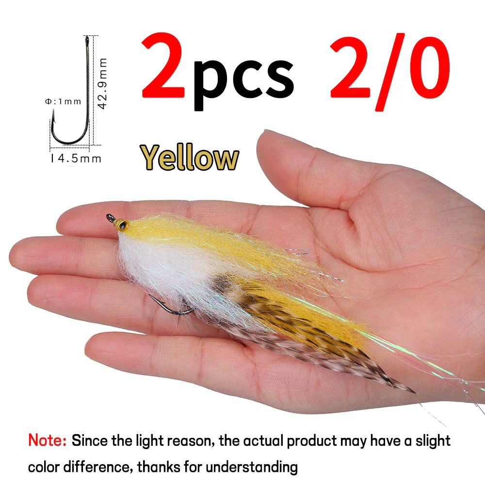 Elllv 1/0 - 4/0 Saltwater Fishing Fly EP Silky Fiber Streamers Aberdeen Fish Hook Artificial Lure Bait for Bass Pike Steelhead