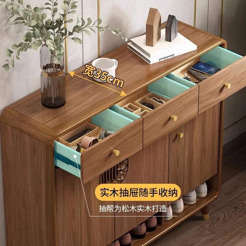 Retro Wood Shoe Cabinet Living Room Designer Space Saving Side Closet Storage Shoe Rack Bench Mueble Zapatero Hallway Furniture