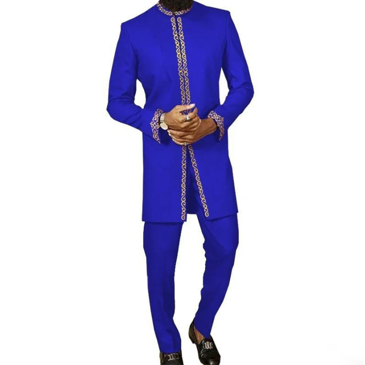 New Men's Temos Wedding Two Piece Suit Men's Dress Long Pants Shirt Solid Color Long Sleeve Party African Ethnic Style Clothing