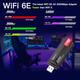 5400Mbps USB Wifi6E Adapter 2.4G&5G&6GHz USB 3.0 Wifi 6 Receiver Dongle Tri-band Antenna MU-MIMO Plug and Play for Windows 10/11