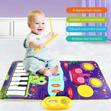 2 In 1 Piano Mat for Kids Piano Keyboard & Jazz Drum Music Touch Play Carpet Baby Toddlers Music Instrument Education Toys Gift