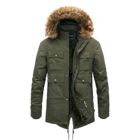 2024 New Winter Men Long Coat Military Fur Hood Warm Tactical Bomber Army Korean Thick Multi Pockets Overcoat Male Warm Parka