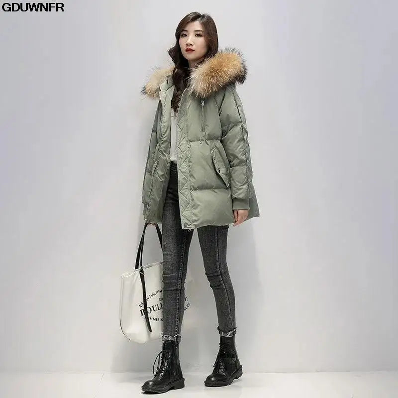 2023 New Warm Thicken Loose Down Jacket Women Winter Short Jacket Hooded Fur Collar Cotton Coat Korean Female Parkas Basic Coat