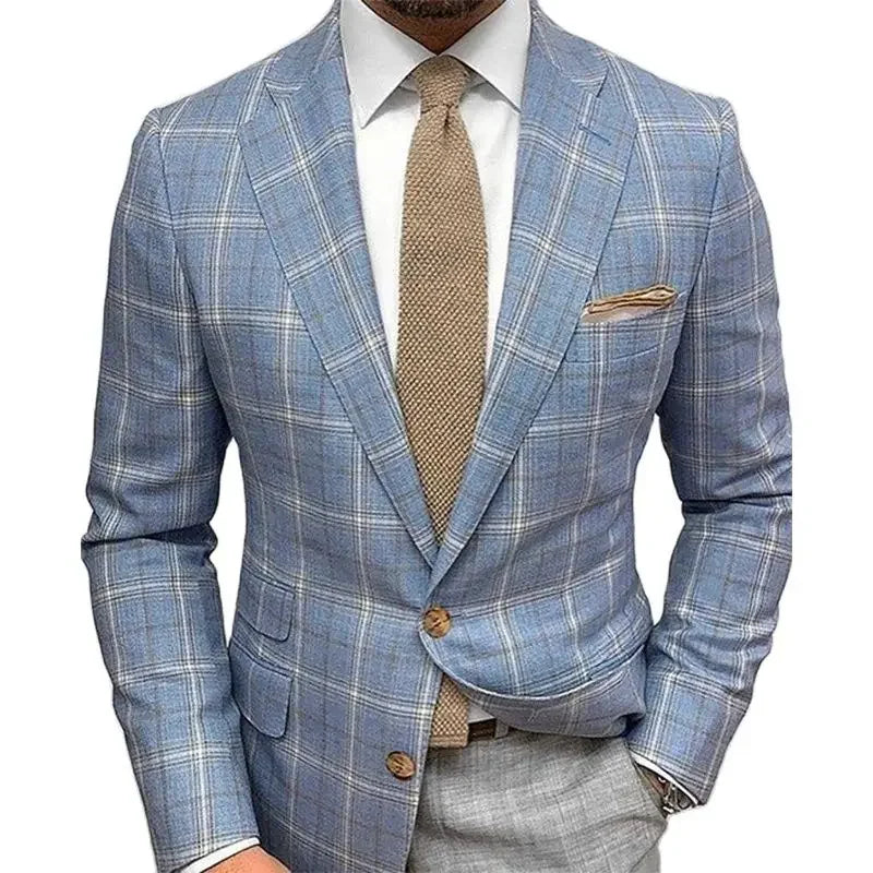 Men's Suit Jacket Checkered Striped Lapel Long Sleeved Casual Double Button Slim Fitting men clothing wedding suits for men