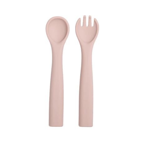 Food Grade Baby Soft Silicone Spoon Fork Set Toddler Training Tableware Non-Slip Kids Solid Color Feeding Utensils For Boy Girls