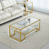 Metal Glass Coffee Table - Two-Tiered with Tempered Glass, Stylish Metal Frame Coffee Table for Bedroom, Dining Room, Office