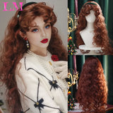 LM Red Brown Copper Ginger Short Curly Synthetic Wigs for Women Natural Wave Wigs with Bangs Heat Resistant Cosplay Hair