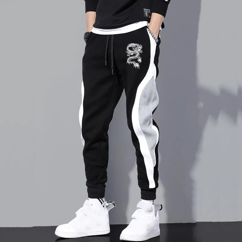 New Men Casual Drawstring dragon print Pants Jogger Pants Sweatpants Running Pants Sweatpants for Men