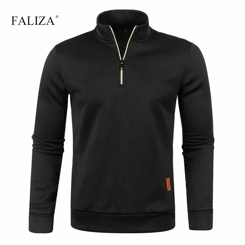 New Autumn Winter Mens Half Zipper Sweaters Pullover Turtleneck Hoodies Sweatshirt Solid Color Fleece Thicker Male Sweater Coats