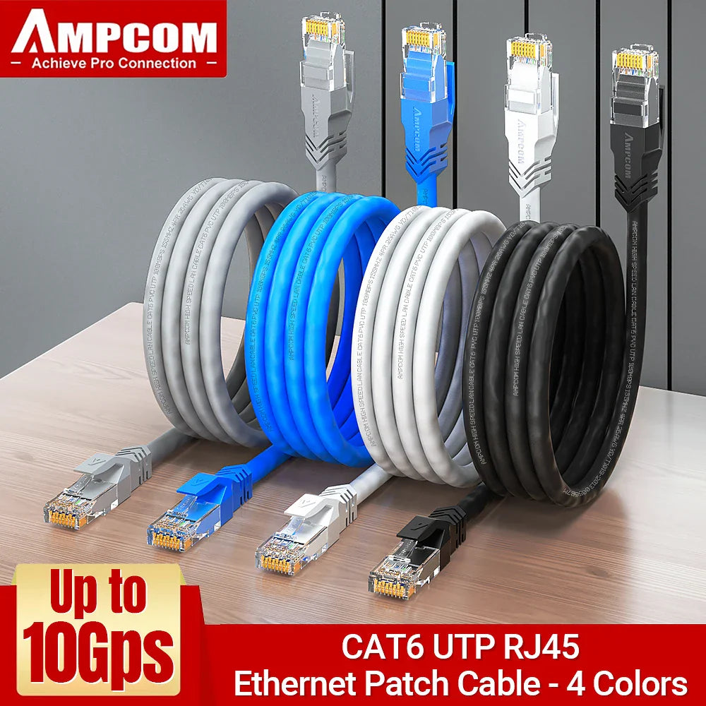 AMPCOM RJ45 Ethernet Cable, Cat6 Lan Cable (24AWG) UTP CAT 6 RJ 45 Network Cable Patch Cord for Desktop Computers Modem Router