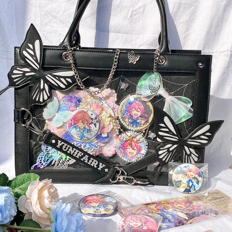 Y2K Labyrinth Butterfly Spider Web Letter Chain Handbags DIY Transparent Ita Bag Lolita Gothic Tote Vintage Fashion Shoulder Bag