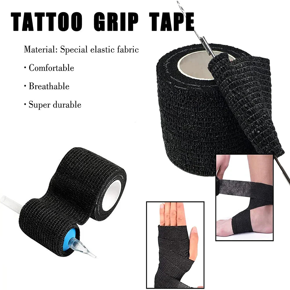 96/48/24/10/6/3pcs Black Tattoo Grip Bandage Cover Wraps Tapes Disposable Adhesive Waterproof Finger Protect Tattoo Accessories