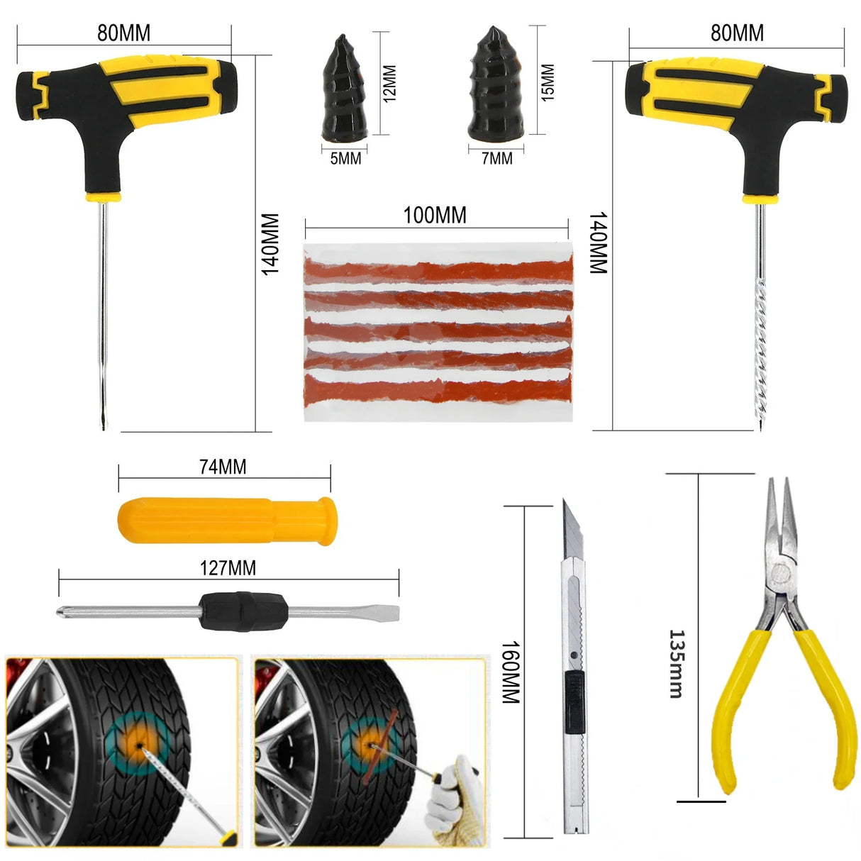 New Car Tire Repair Kit Puncture Plug Tools Tyre Puncture Emergency for Tire Strips Stirring Glue Repair Tool Kit Car Accessorie