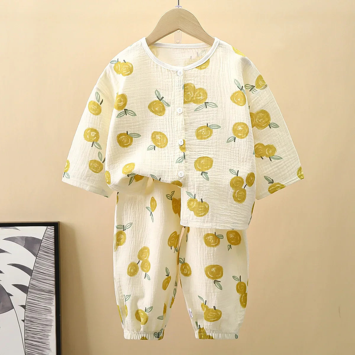 Kids Summer Thin Pajamas Sets New 2023 Boys Girls Cartoon Three-quarter Sleeve Cotton Yarn Shirt Tops with Pants Baby Loungewear