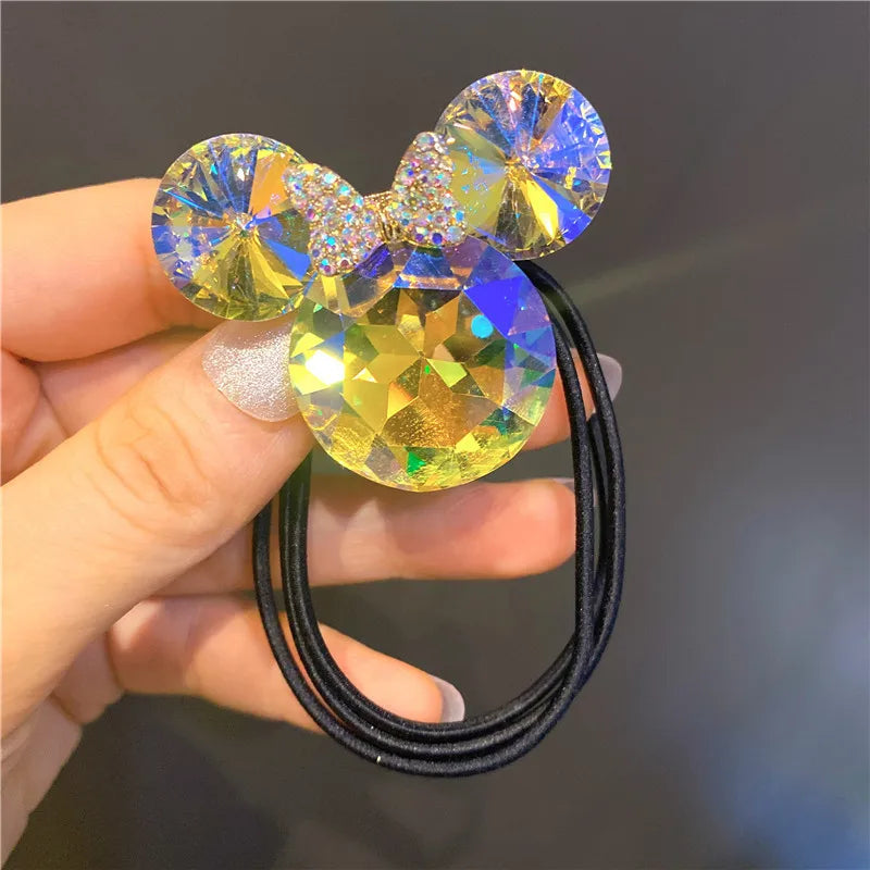 Cute Girls Elastic Hair Band Square Elegant Rhinestone Shiny Crystal Gem Hair Accessories Scrunchies Pearl Hair Ties Wholesale