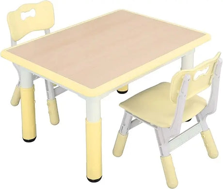 Kids Study Table and Chairs Set, Height Adjustable Plastic Children Art Desk with 2 Seats, Kids Multi Activity Table Set