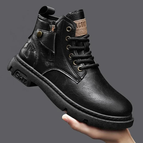 Men's Biker Boot Winter Outdoor Motorcycle Retro Style Leather Boots Man High Top Casual Shoes Trendy All-match Wear-resistant88