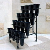 Flower Display Stand with 16pcs Plastic Buckets for Fresh Flowers Heavy Duty Garden Cart Moving Flower Bucket Stand with Wheels.