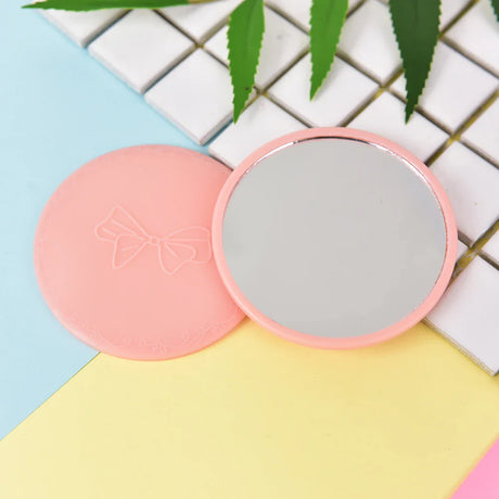 HE37  Dia 7cm Cute One Sided Mini Pocket Makeup Mirror Cosmetic Compact Metal Mirrors Color Random